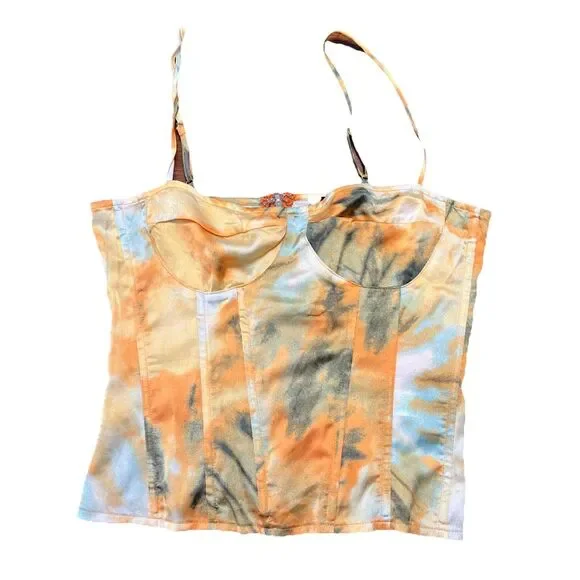 Pretty Little Thing Camisole Bustier Retro Multicolor Crop Top Party Clubwear - Picture 1 of 7